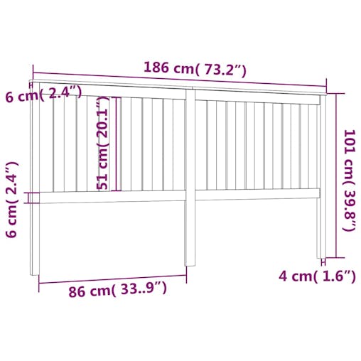 NNEVL Bed Headboard Black 186x6x101 cm Solid Wood Pine