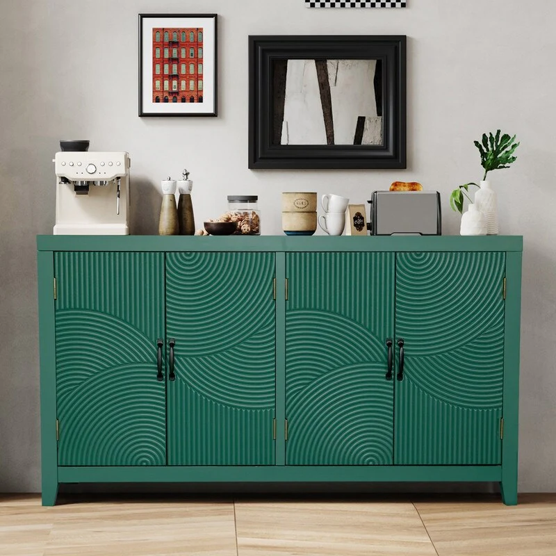 Mid Century Modern 4-Door Wood Buffet and Media Console Cabinet