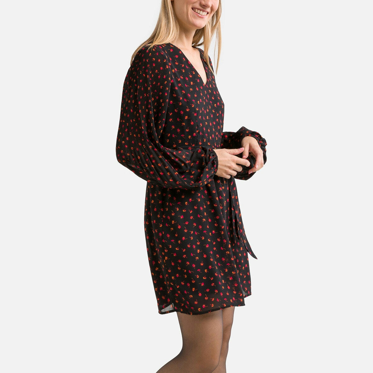 Robe encolure v, imprimé floral