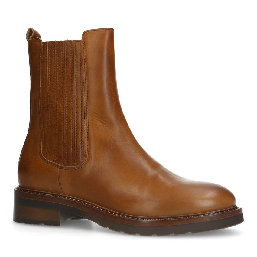 Manfield Cognac leren chelsea boots