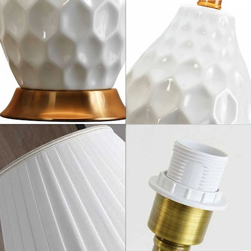 SOGA 4X Textured Ceramic Oval Table Lamp with Gold Metal Base White