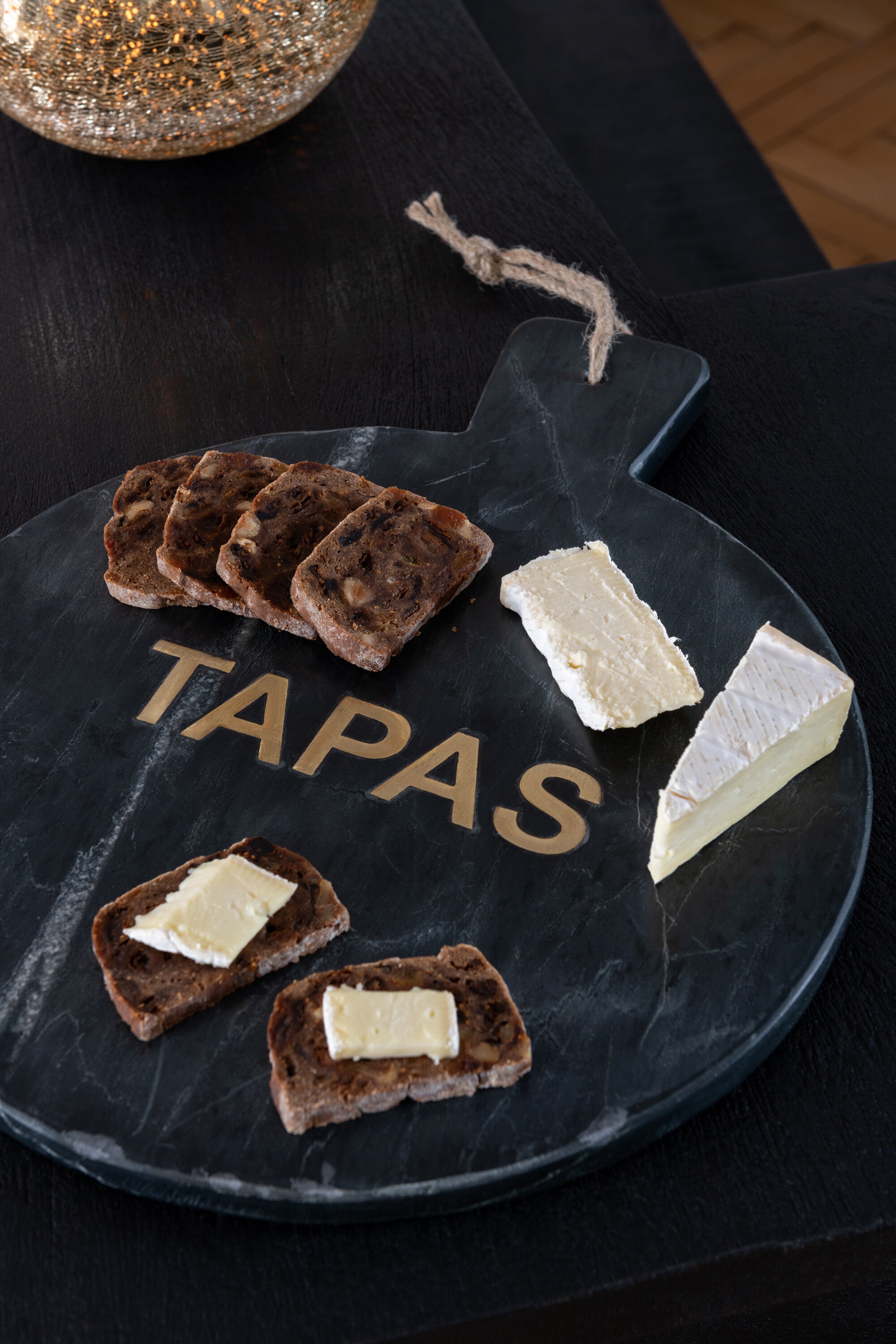 J-Line snijplank Tapas Rond Marmer - steen - zwart goud