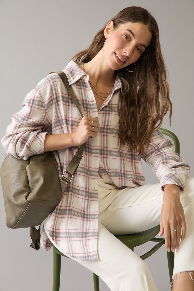 Kimmie Gray Plaid Button Down Shirt