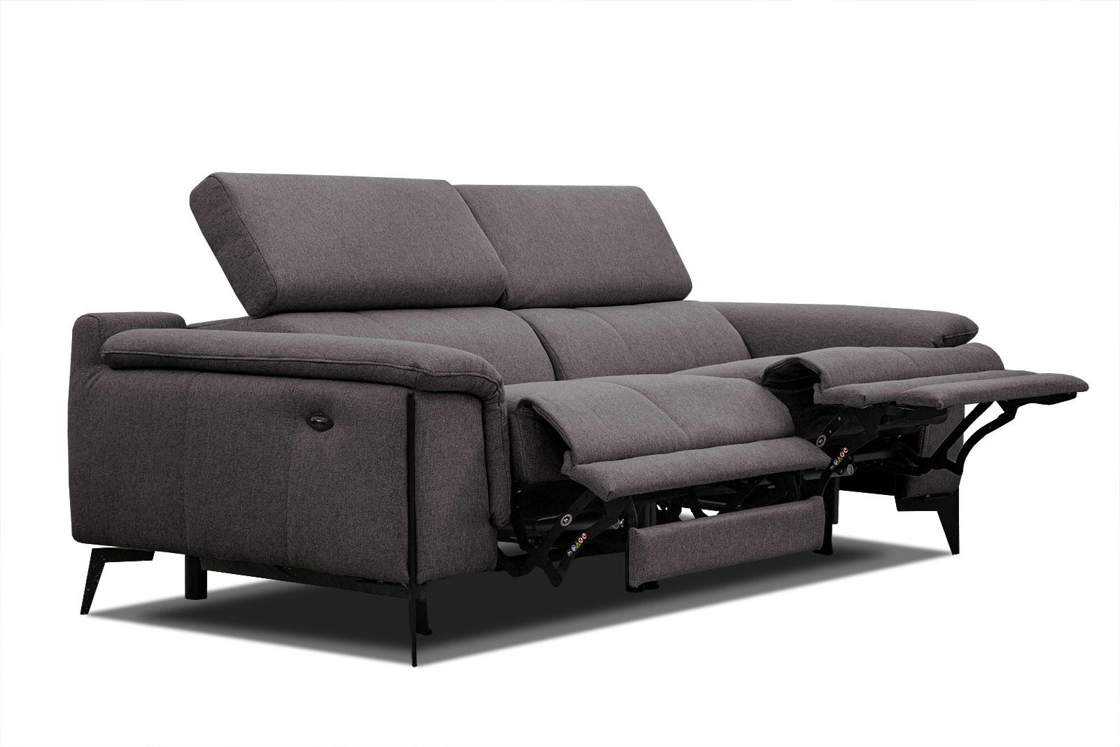 MATERA - Canapé droit 3 places avec 2 relax électrique tissu gris foncé