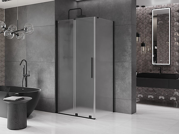 Mexen Velar cabine de douche coulissante 120 x 80 cm, givrée, noire - 871-120-080-31-70