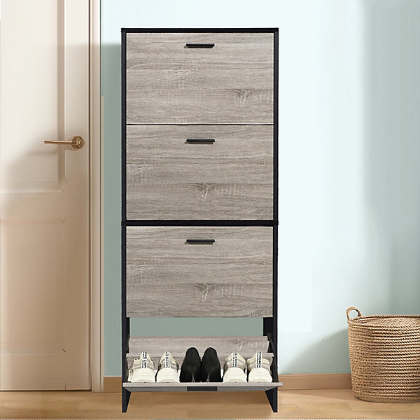 CASABEL Meuble Rangement Chaussure 24 Paires - Pour Entree Couloir - 60x24x150 cm - Noir