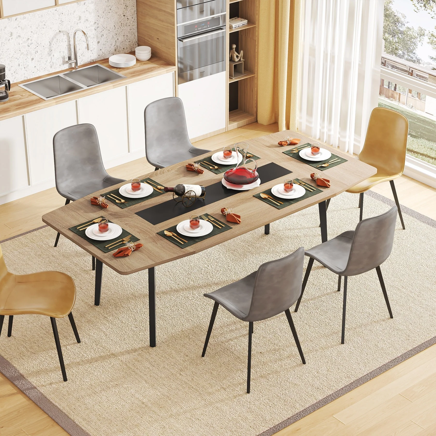 70.86L x30.71W x 29.52H Inches Rectangle Modern Dining Table for 6-8 People, - Oak - 70.86L x30.71W x 29.52H