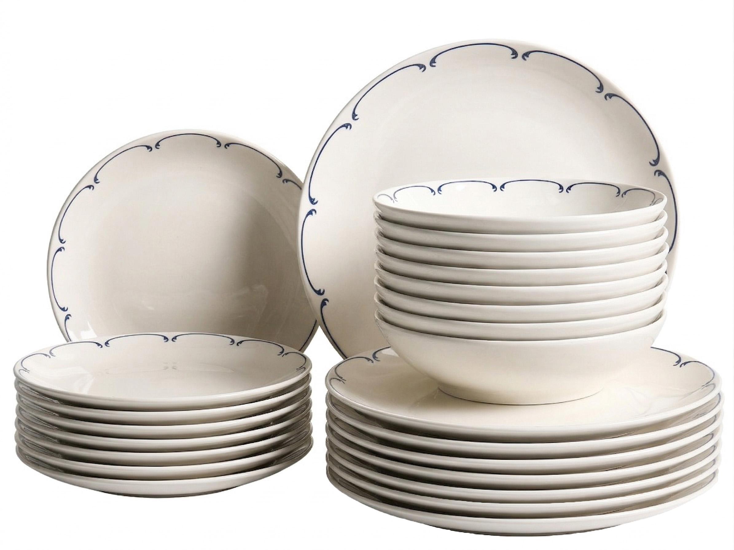 Set of 12 Dinnerware CHAROLI Porcelain White/ Blue