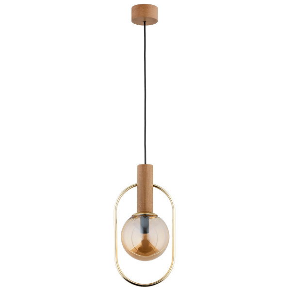 Lampa wisząca jasne drewno-złota-bursztynowy MUFI 1xE14x10W Alfa