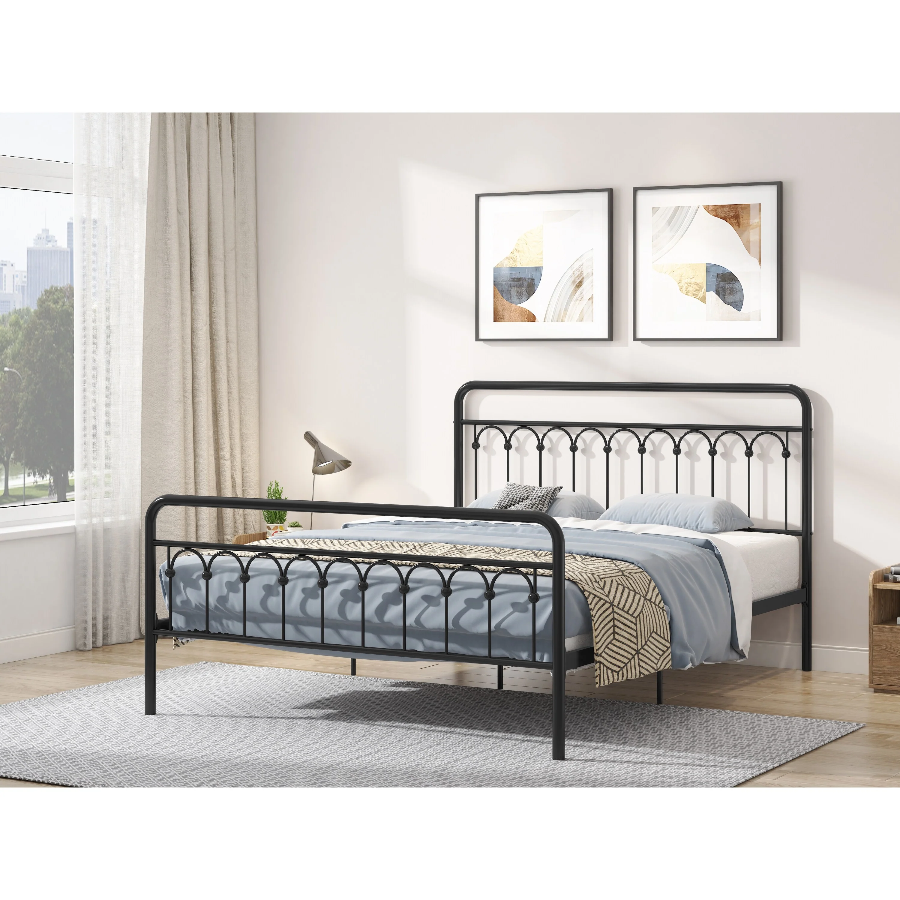 Vintage Inspired Queen Size Black Metal Bed