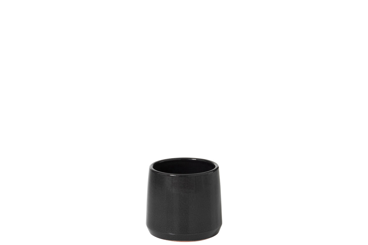 J-Line bloempot Rond - keramiek - zwart - extra small - 2 stuks - Ø 12.5 cm