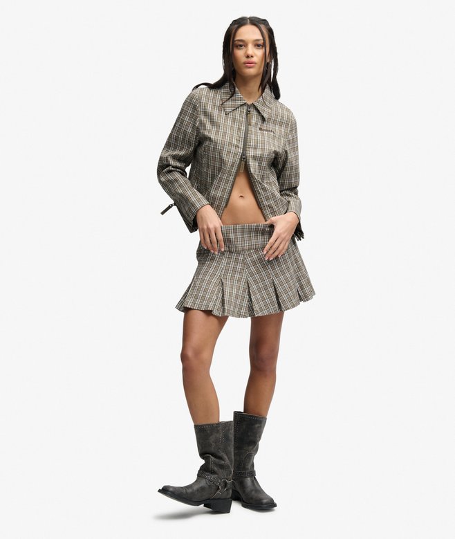 Bench Logo Pleated Check Mini Skirt