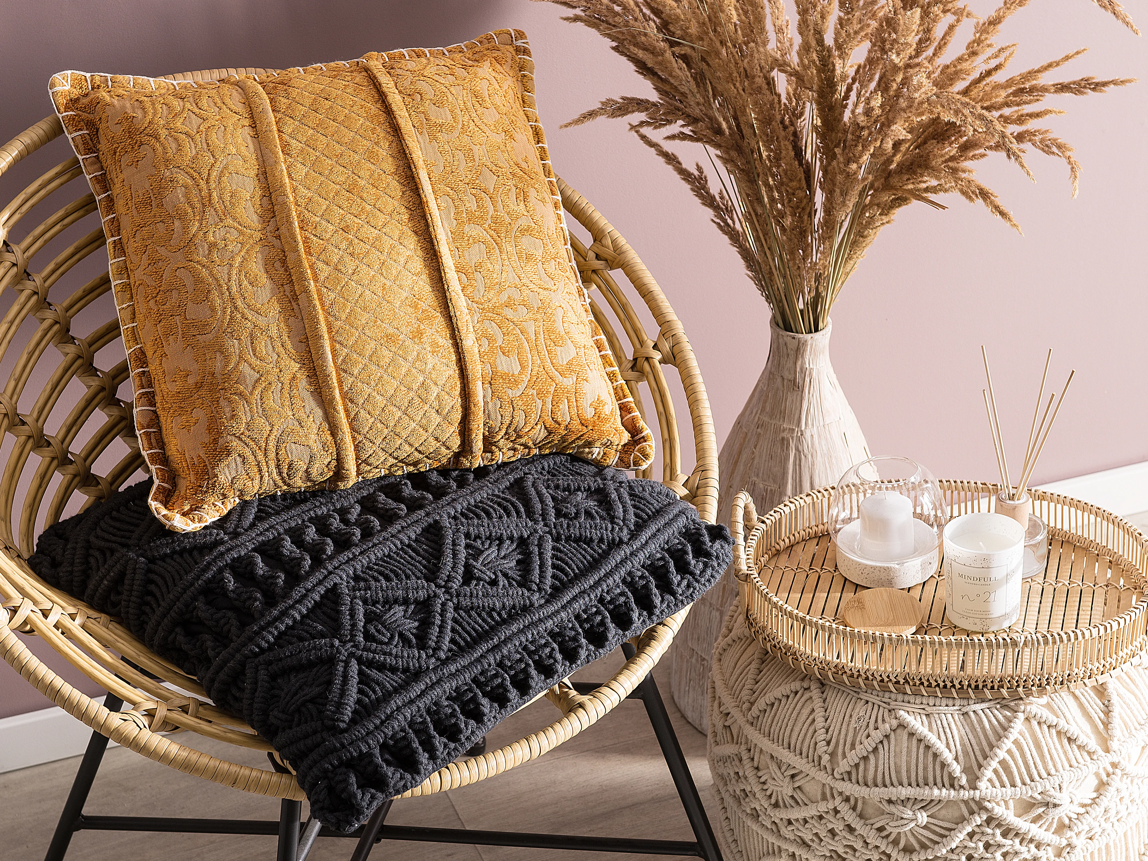 Throw Cushion KAVALAM 45 x 45 cm Mustard Solid