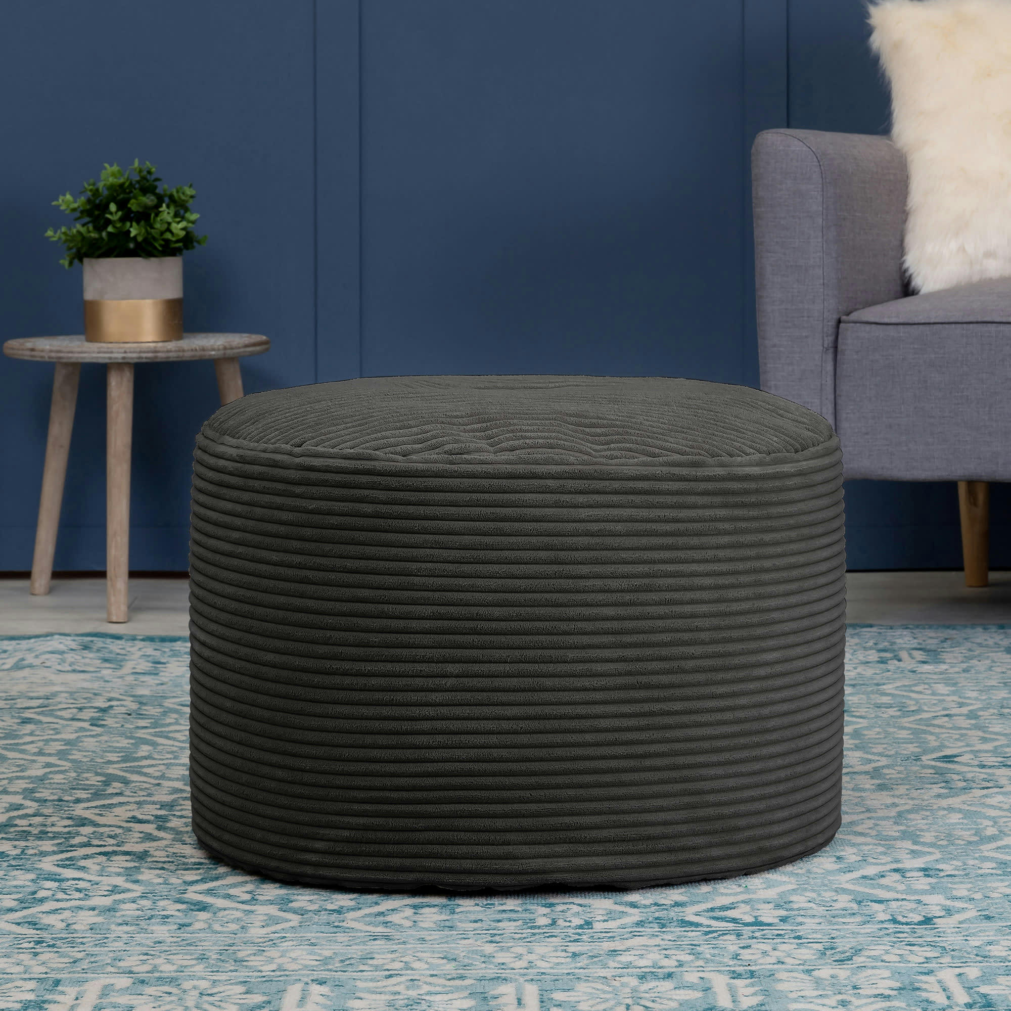 - Pouf velours côtelé gris anthracite