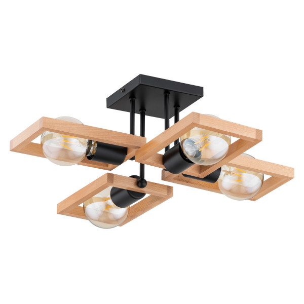 Lampa sufitowa jasne drewno-czarna REZON 4xE27x15W wym: 21x56x56 cm Alfa
