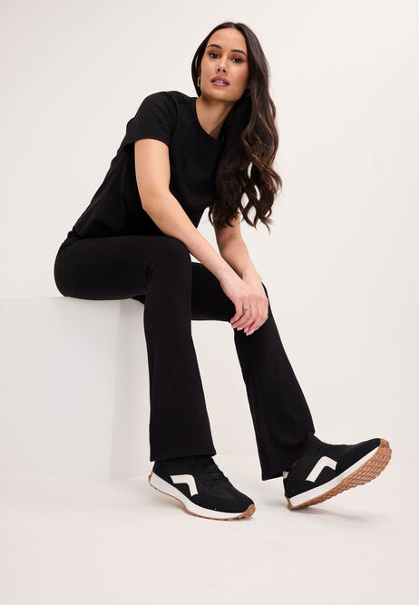 Womens Plain Black Jersey Flare Leggings