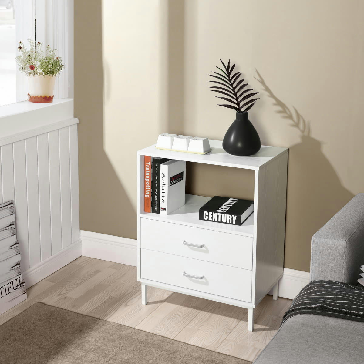 - Table de chevet blanche un niche 2 tiroirs salon ou bureau ou chambre