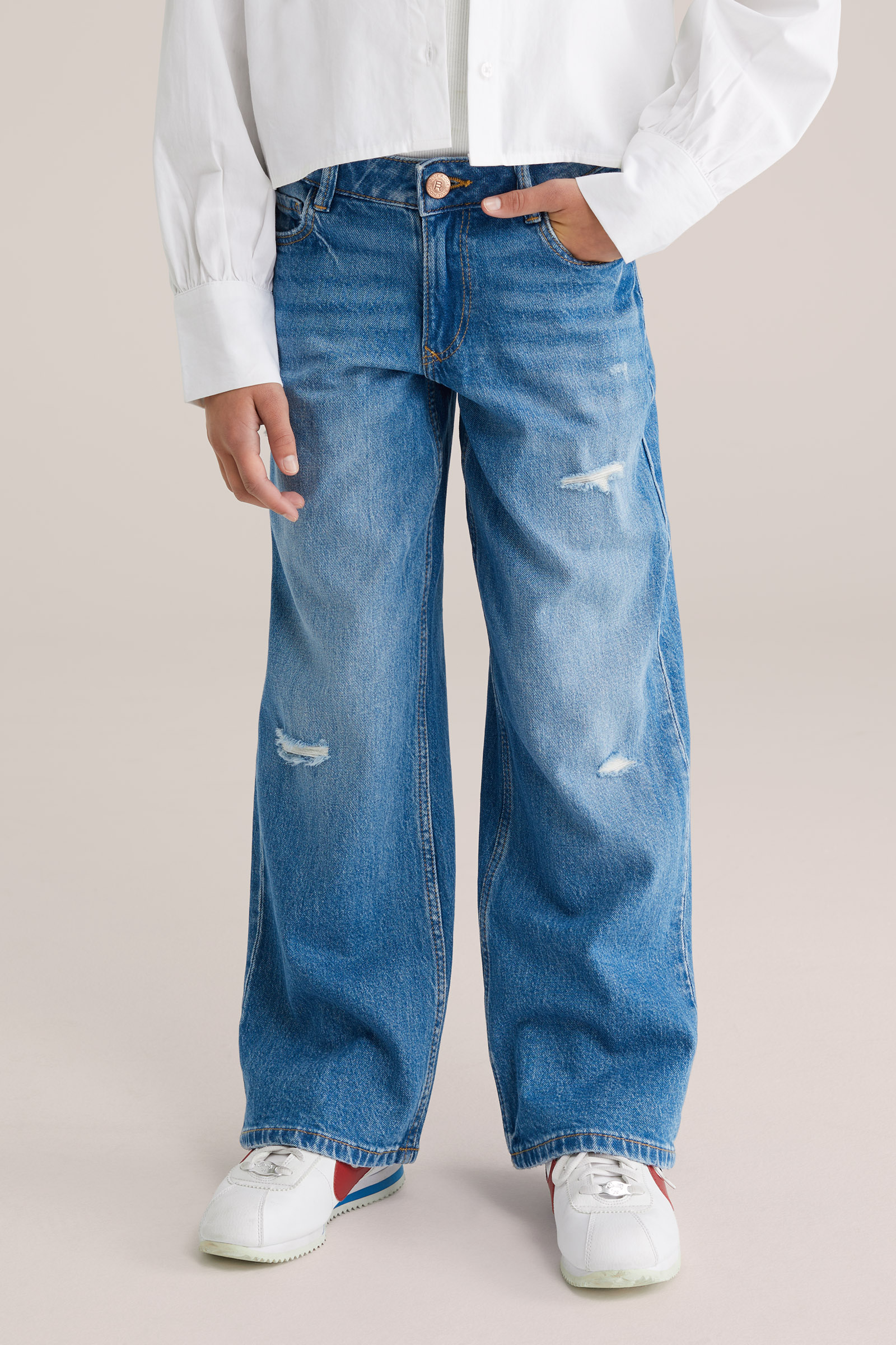 Meisjes destroyed wide leg jeans