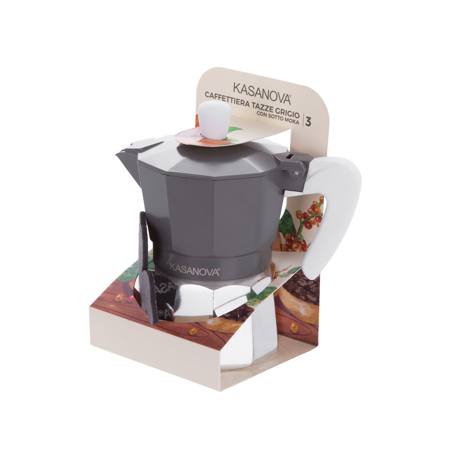 Caffettiera 3 tazze grigio con sotto moka