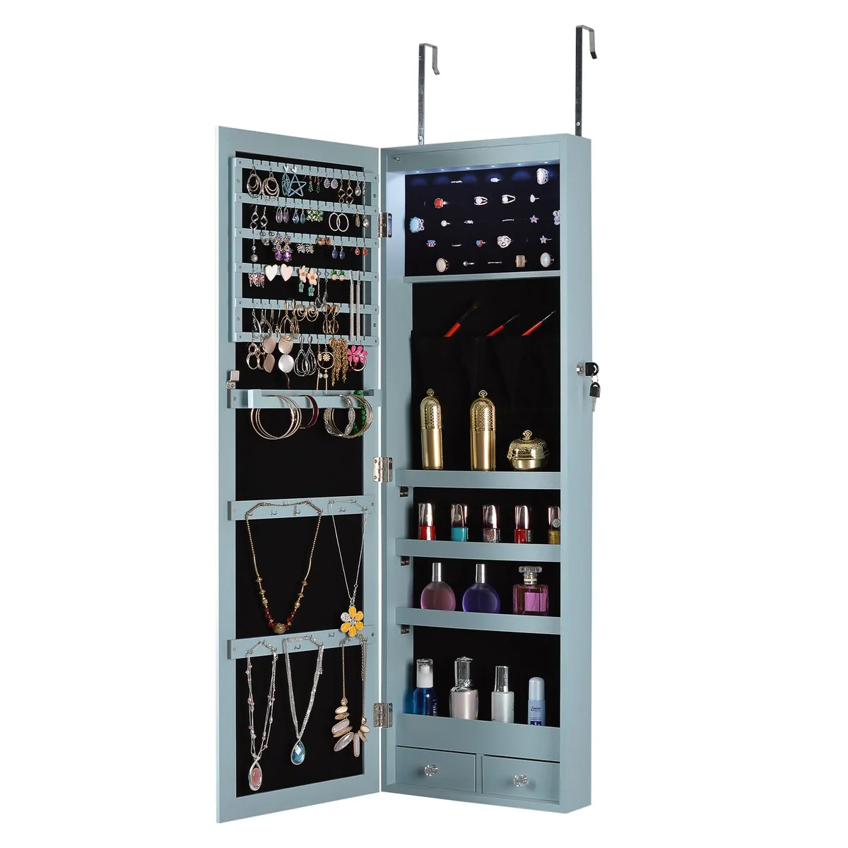 Fashion Simple Jewelry Storage Mirror Cabinet With LED Lights