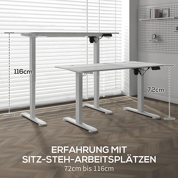 Bureau d'ordinateur - Bureau assis-debout électrique avec 4 Mémoires et Anti-Collision - Panneau de Particules, Blanc