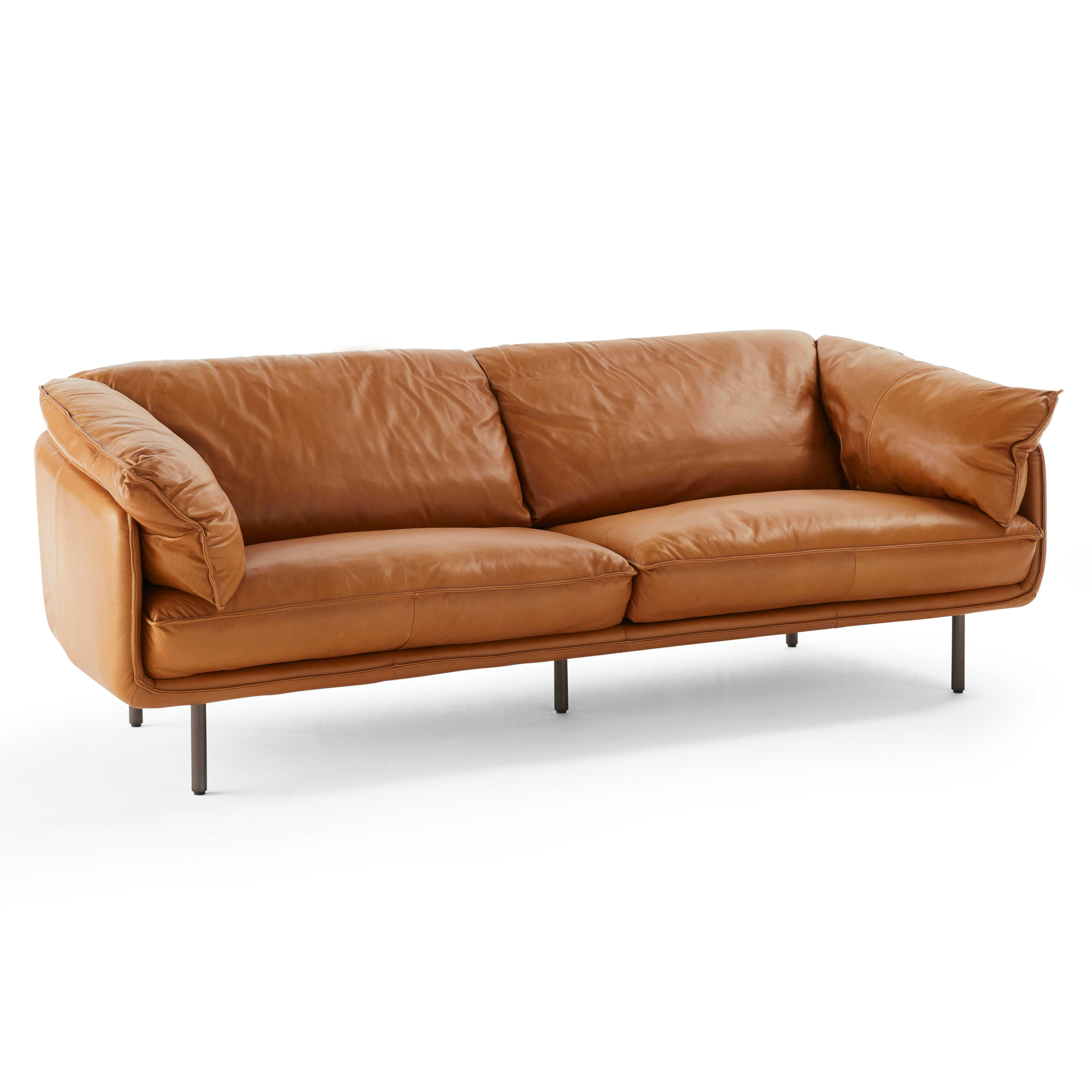 FREYA - Canapé en cuir 3 places camel