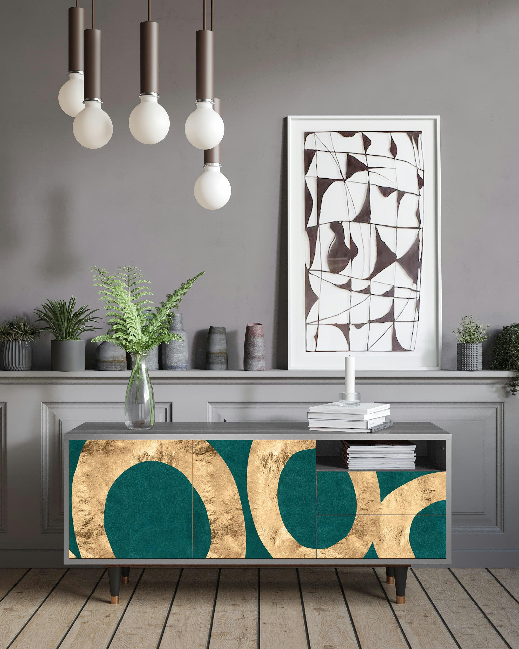 ZIRCON SPHERE - Meuble TV  bleu-vert 2 tiroirs et 2 portes L 125 cm