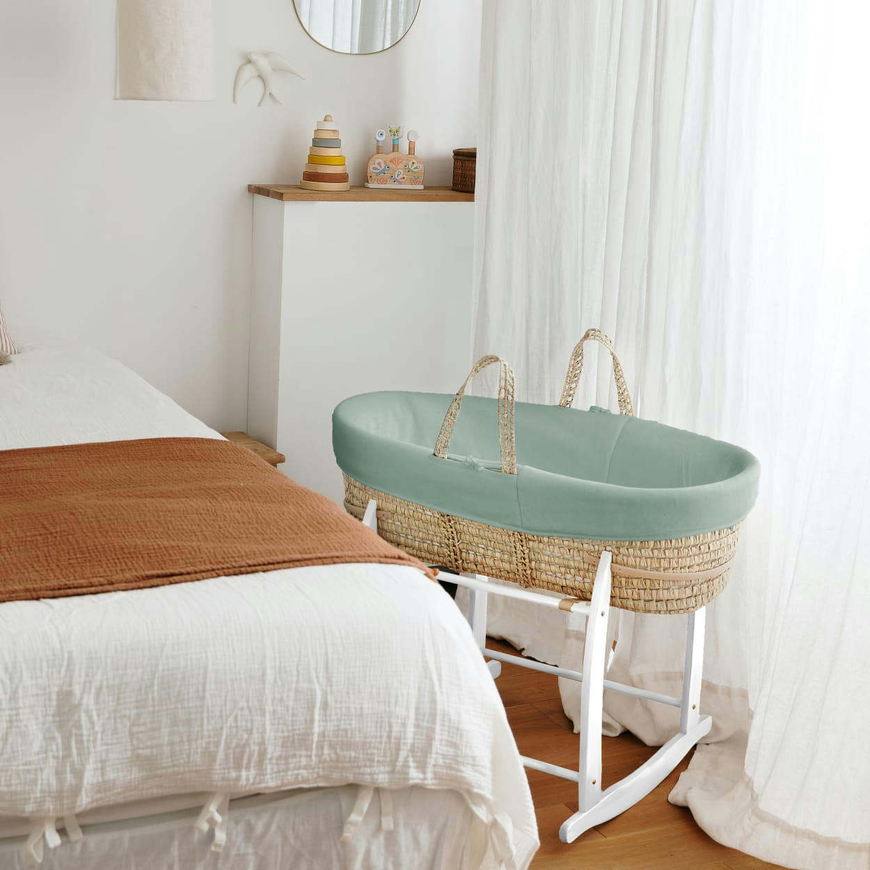 - Couffin avec Support Blanc & Habillage Forêt en Coton Bio