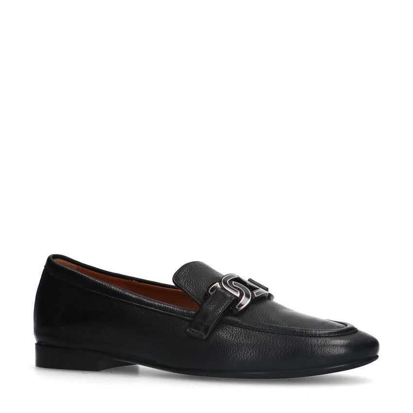 Manfield Zwarte leren loafers met detail