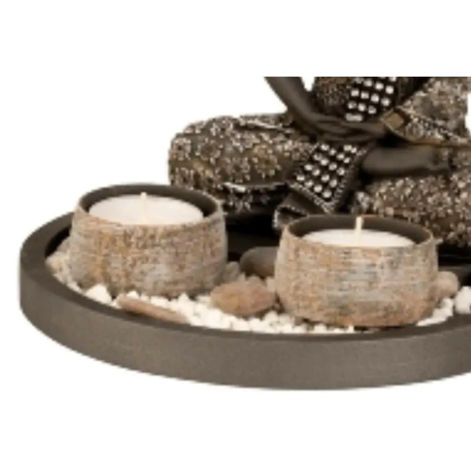 Boeddha beeldje - kaarshouders - schaal - goud/zwart - 18 x 21 cm