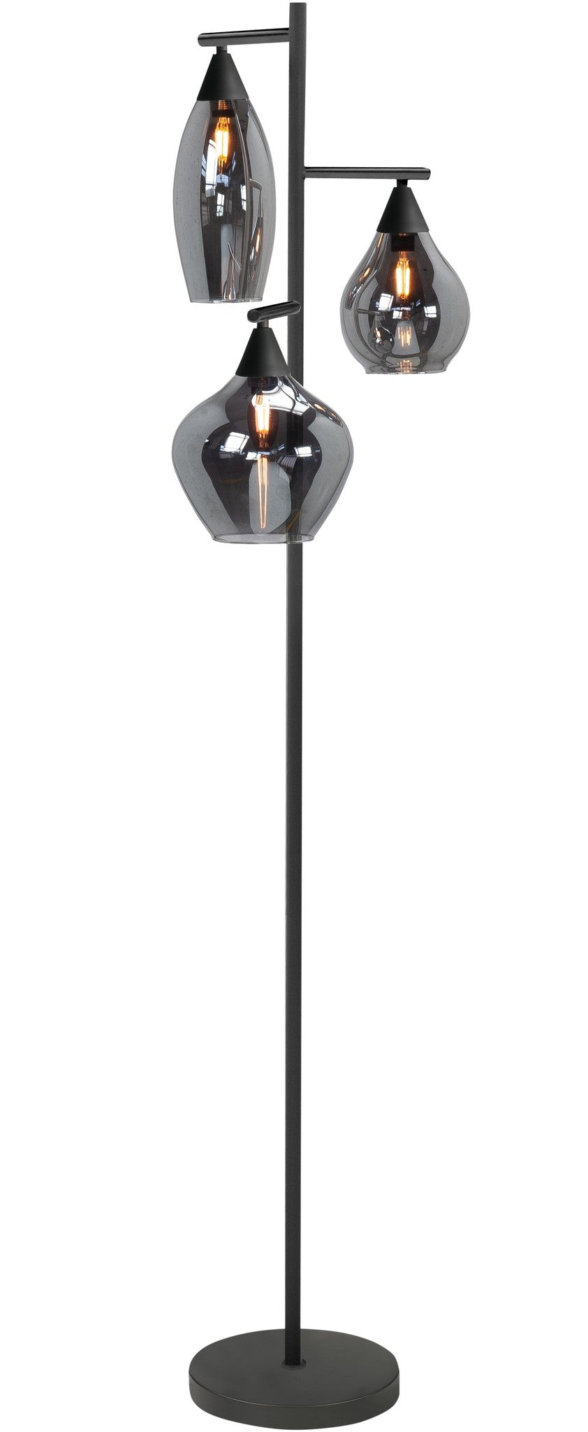 Highlight Vloerlamp Cambio Black & Smoke Glas 3Lichts 164cm