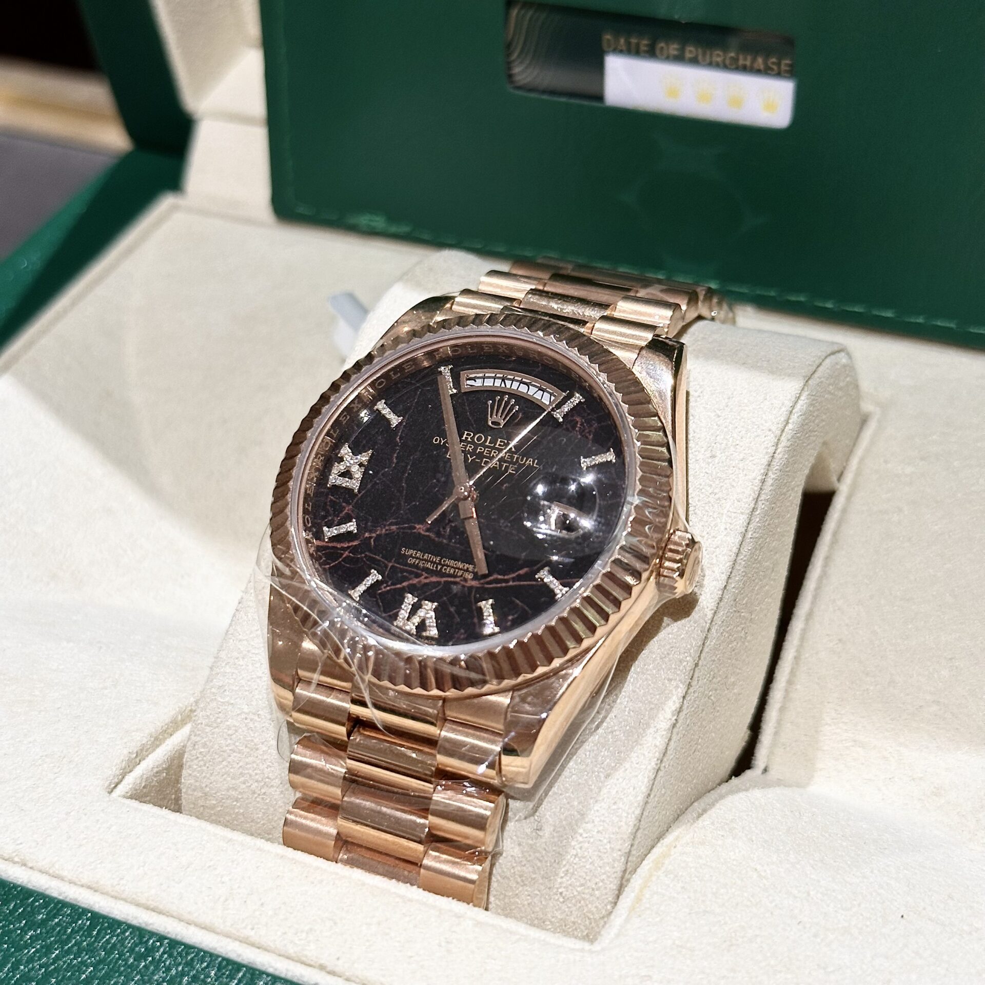 Rolex Day-Date RG Plated Eisenkiesel Dial CZ Diamonds 40mm Super Clone