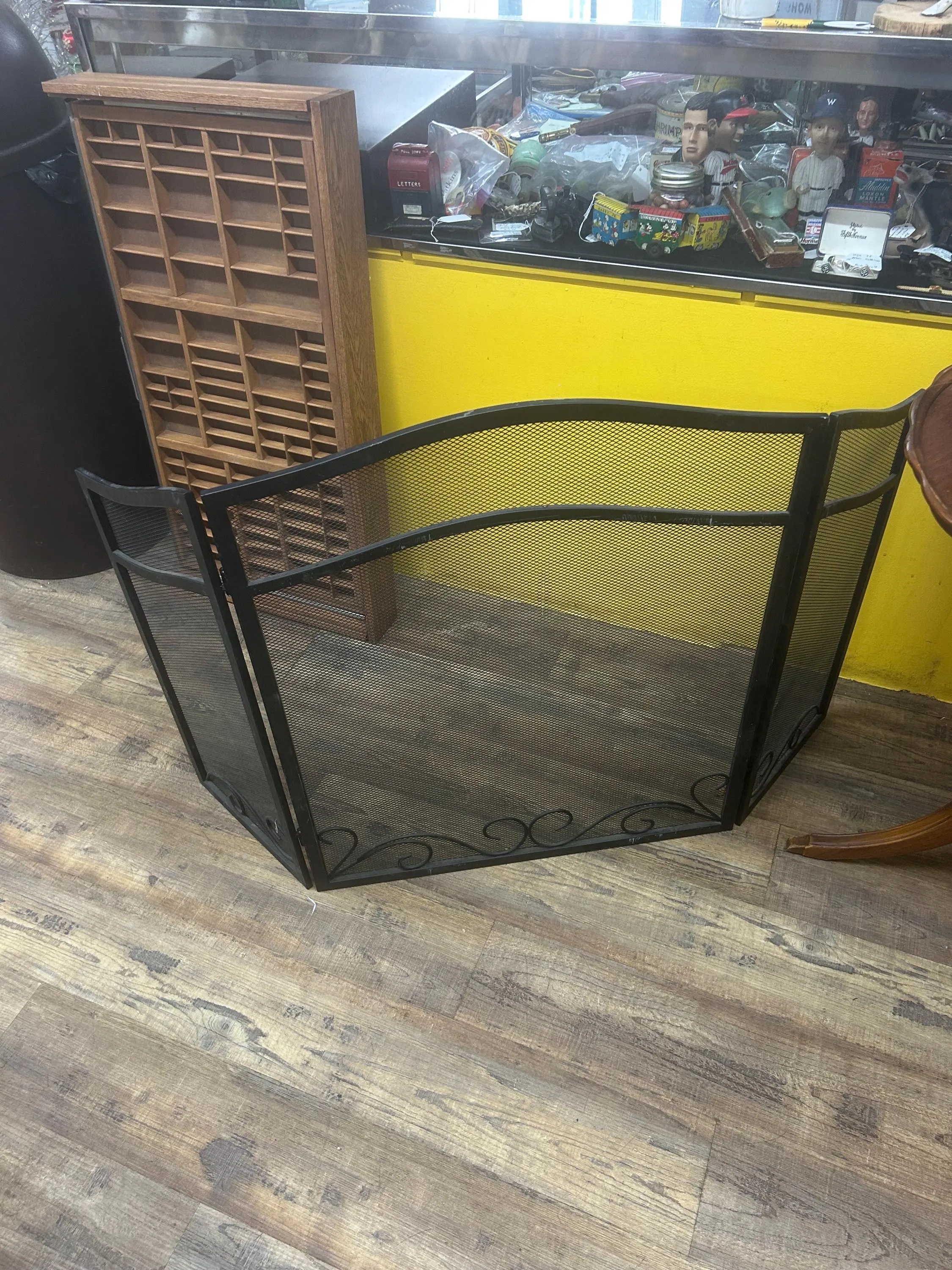 Fireplace Three Panel Screen Black Spark Guard 30x25 with 12 inch wings