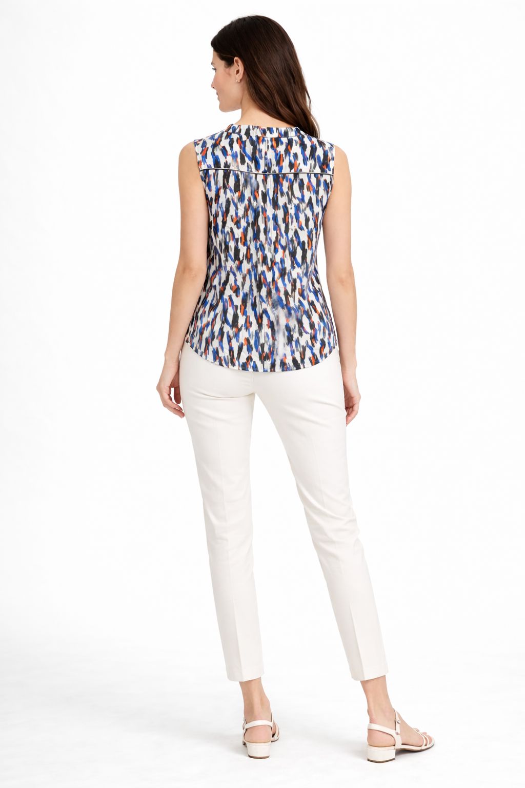 Cutie London Abstract Print Sleeveless V-Neck Blouse