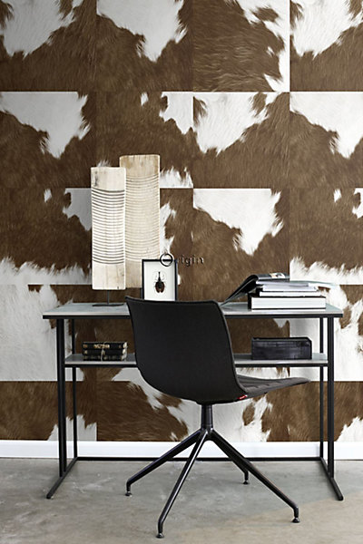 Origin Wallcoverings papier peint intissé XXL imitation peau de vache marron et blanc 50 x 900 cm