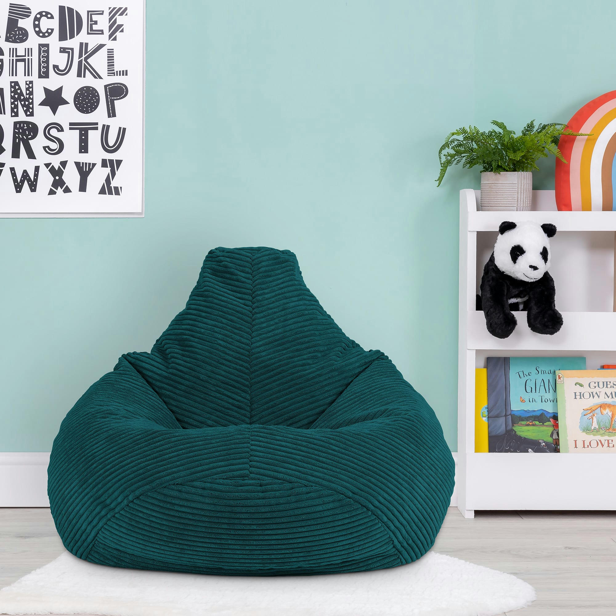 DALTON - Pouf enfant inclinable velours côtelé bleu canard