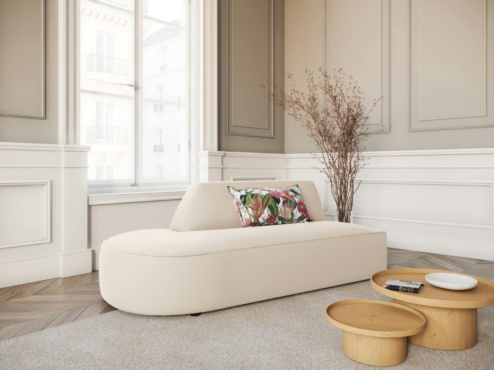 CHARLES - Canapé Modulable Gauche 2 places en Velours Beige