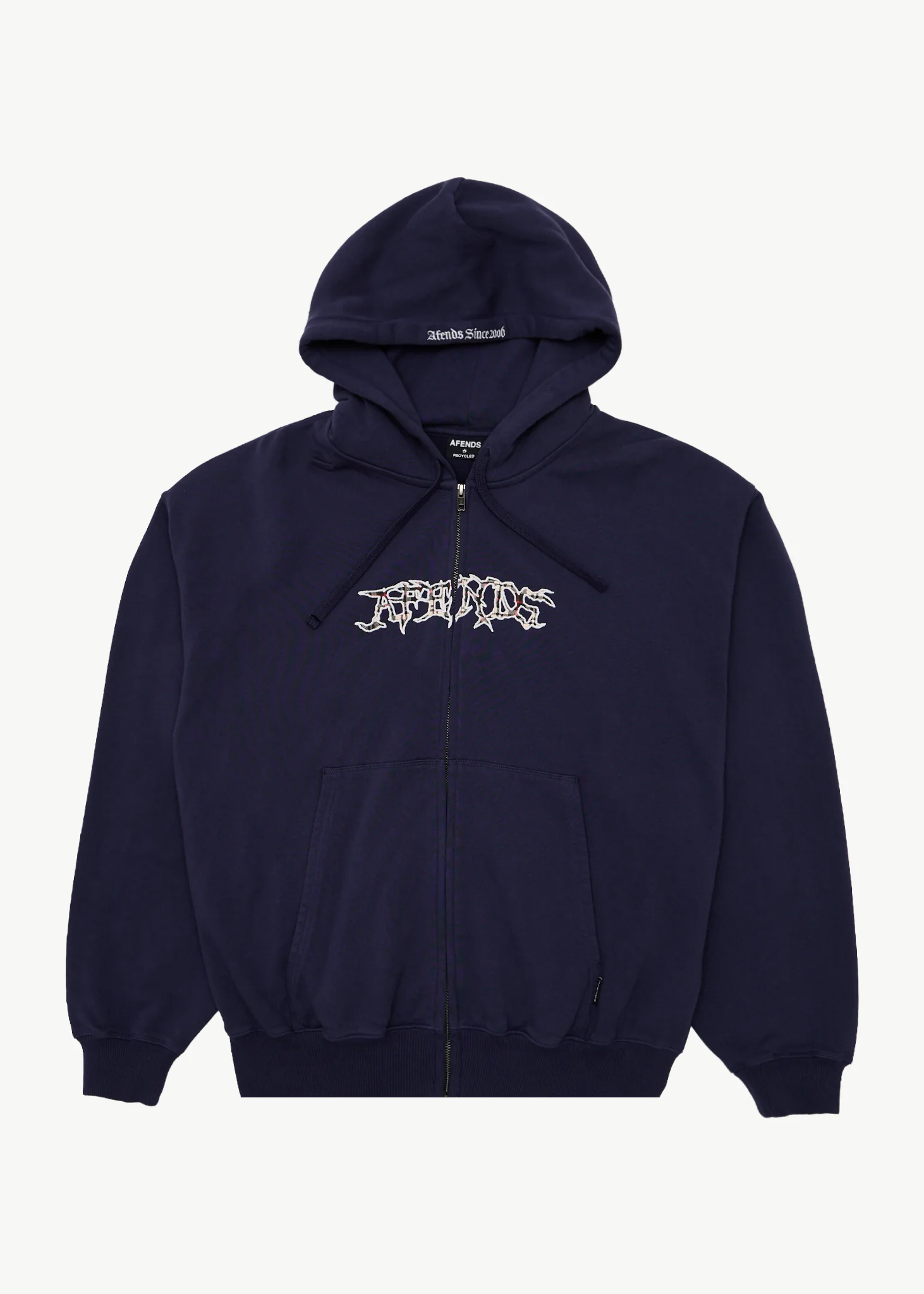 AFENDS Mens Kharma -  Boxy Zip Hood - Washed Deep Sea