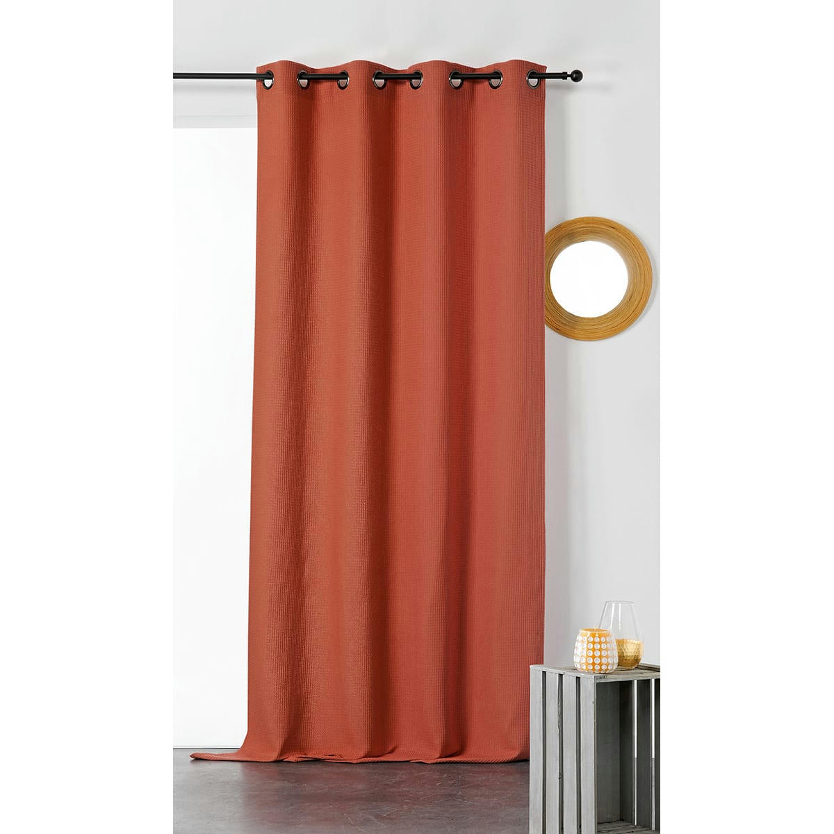 - Rideau en nid d'abeille coton orange 140x245 cm
