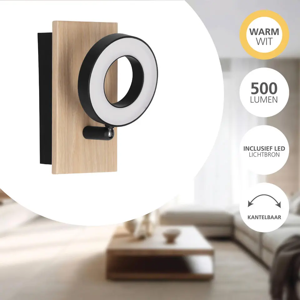 EGLO Rielves Spot - 1-lichts - LED - Hout - Zwart. Bruin