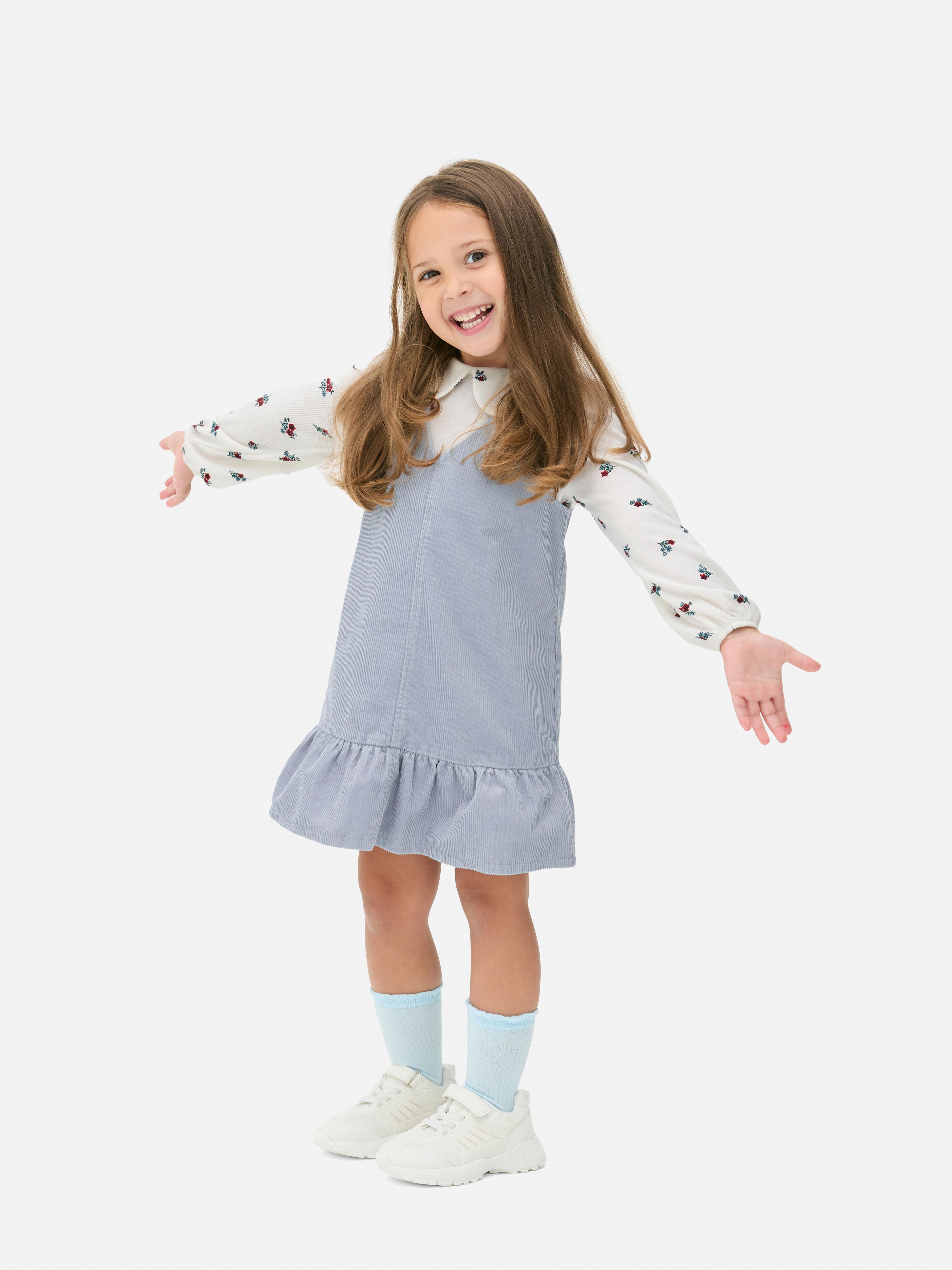 1.5-8yrs | Collared T-Shirt and Corduroy Overall Dress Set