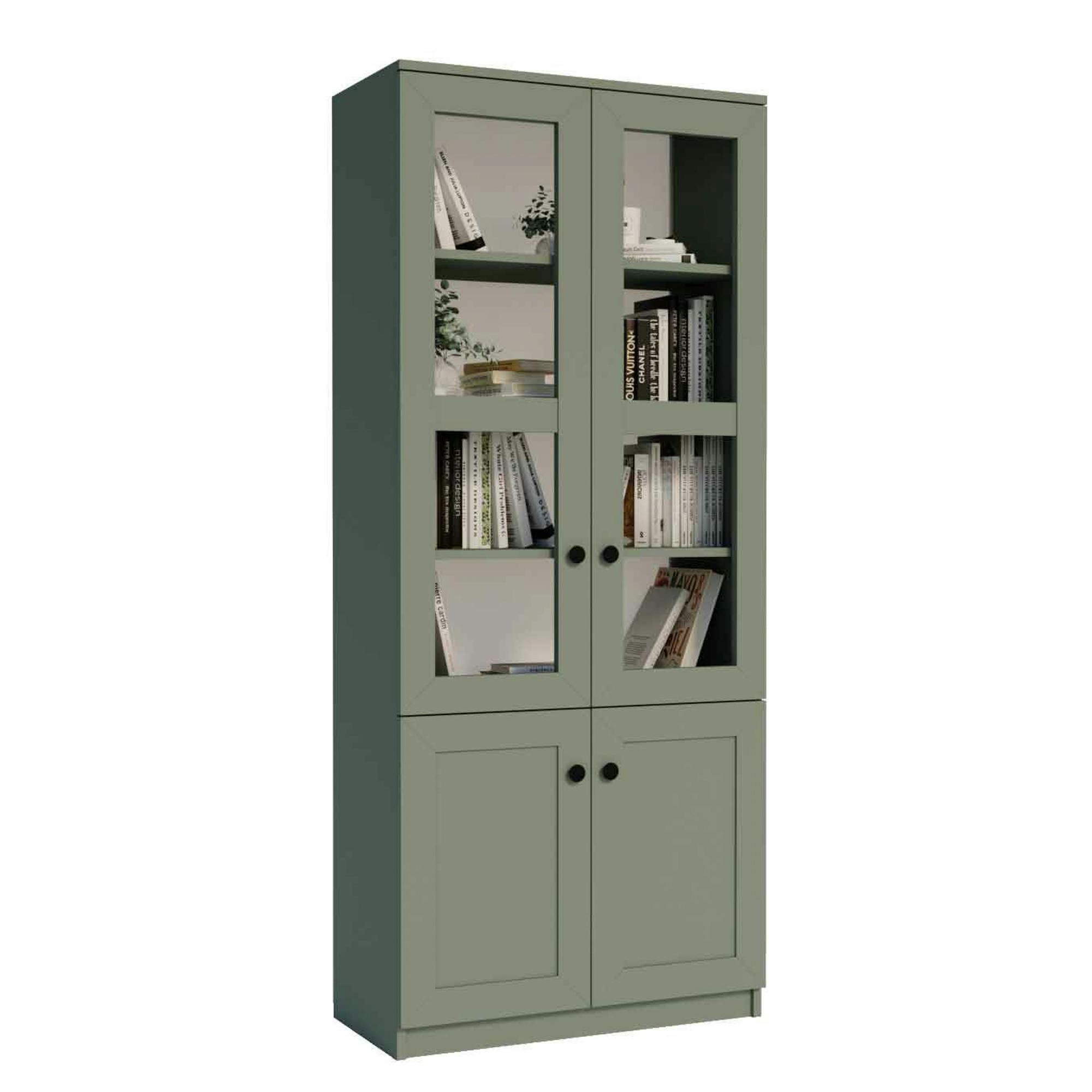 Bibliothèque vitrine vert sauge 4 portes MARFA