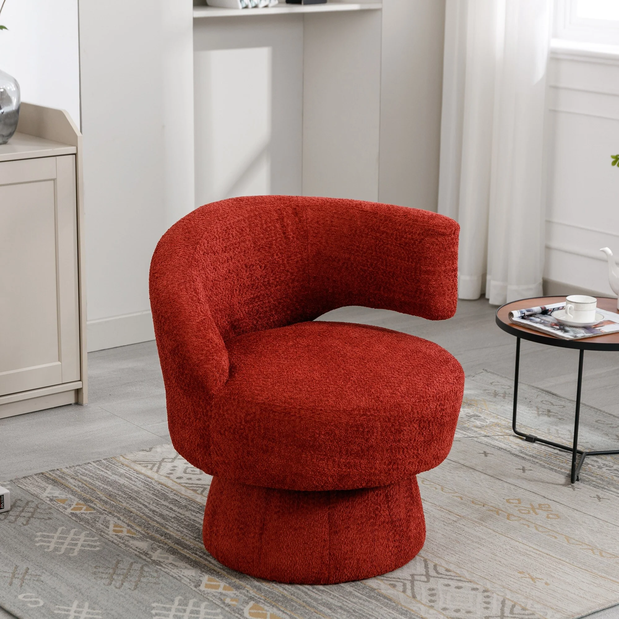 360 Degree Swivel Cuddle Boucle Barrel Round Armchairs with Wide Upholstered
