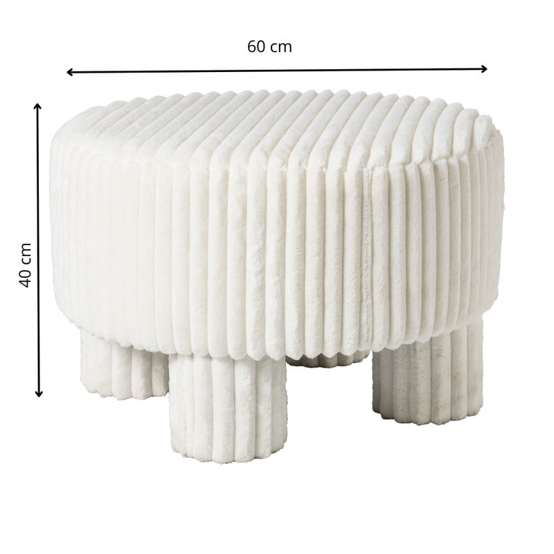 Poef Nora ribstof XL - wit - &Oslash;60x40 cm