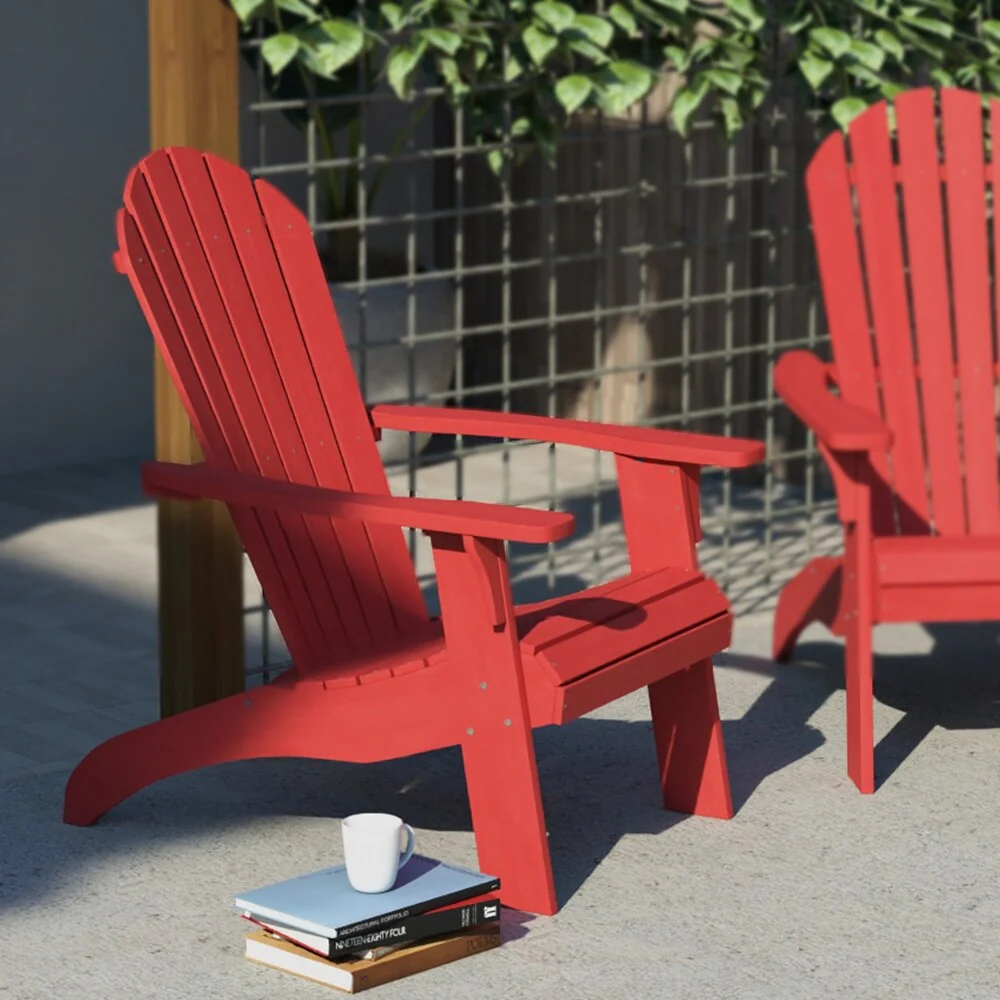 POLYTEAK King Size All Weather Poly Lumber Adirondack Chair, Red