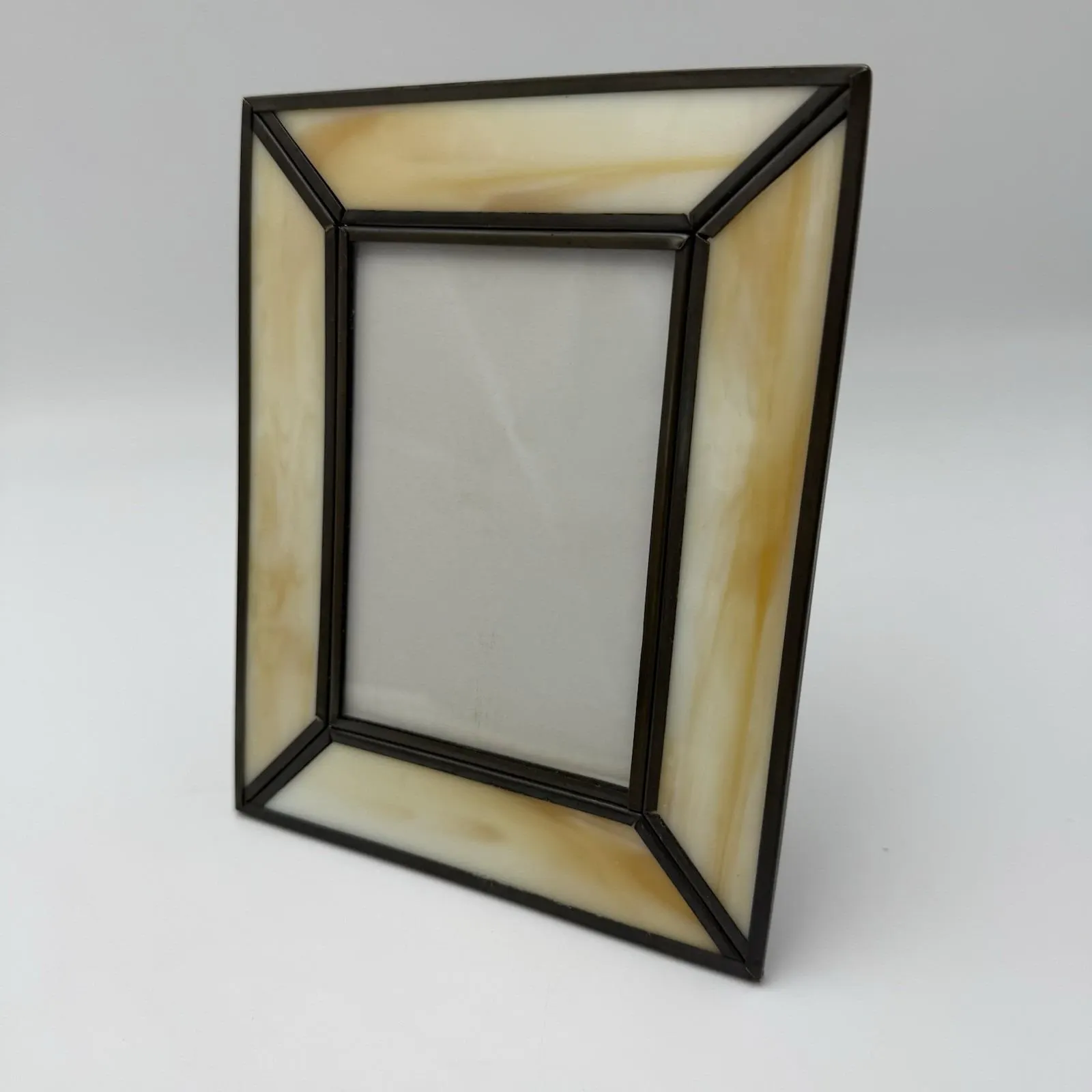 Vtg MCM Stained Glass Art Deco Style Picture Frame Fits 3.5 X 5