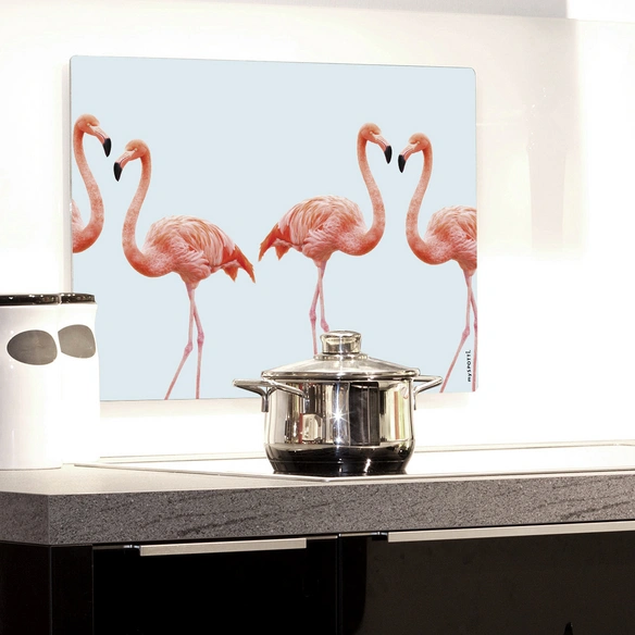 Mini-Spritzschutz »Lovely Flamingo Aqua«, Aluverbund, Flamingo