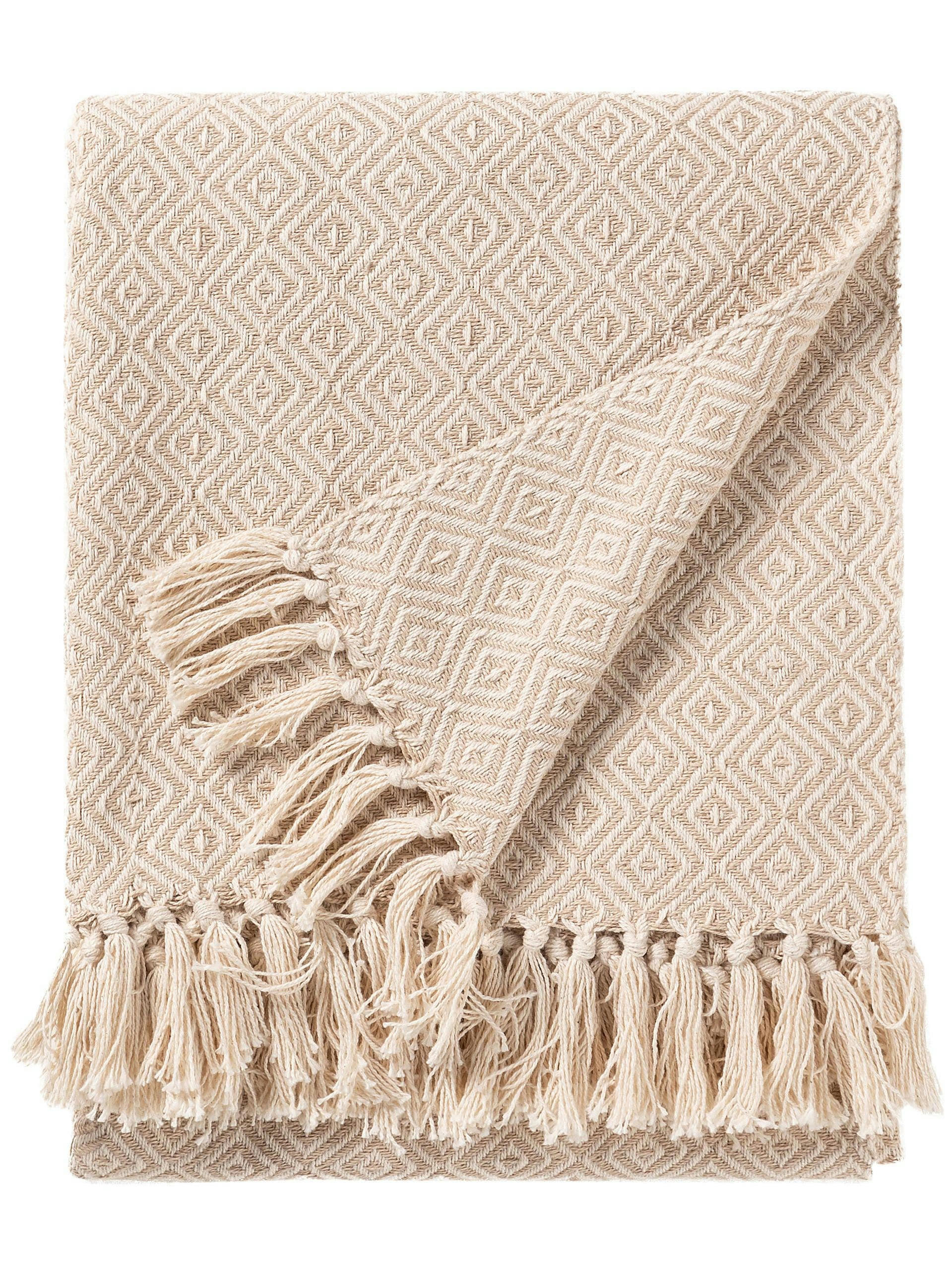 JASMIN - Plaid en coton beige 125x150