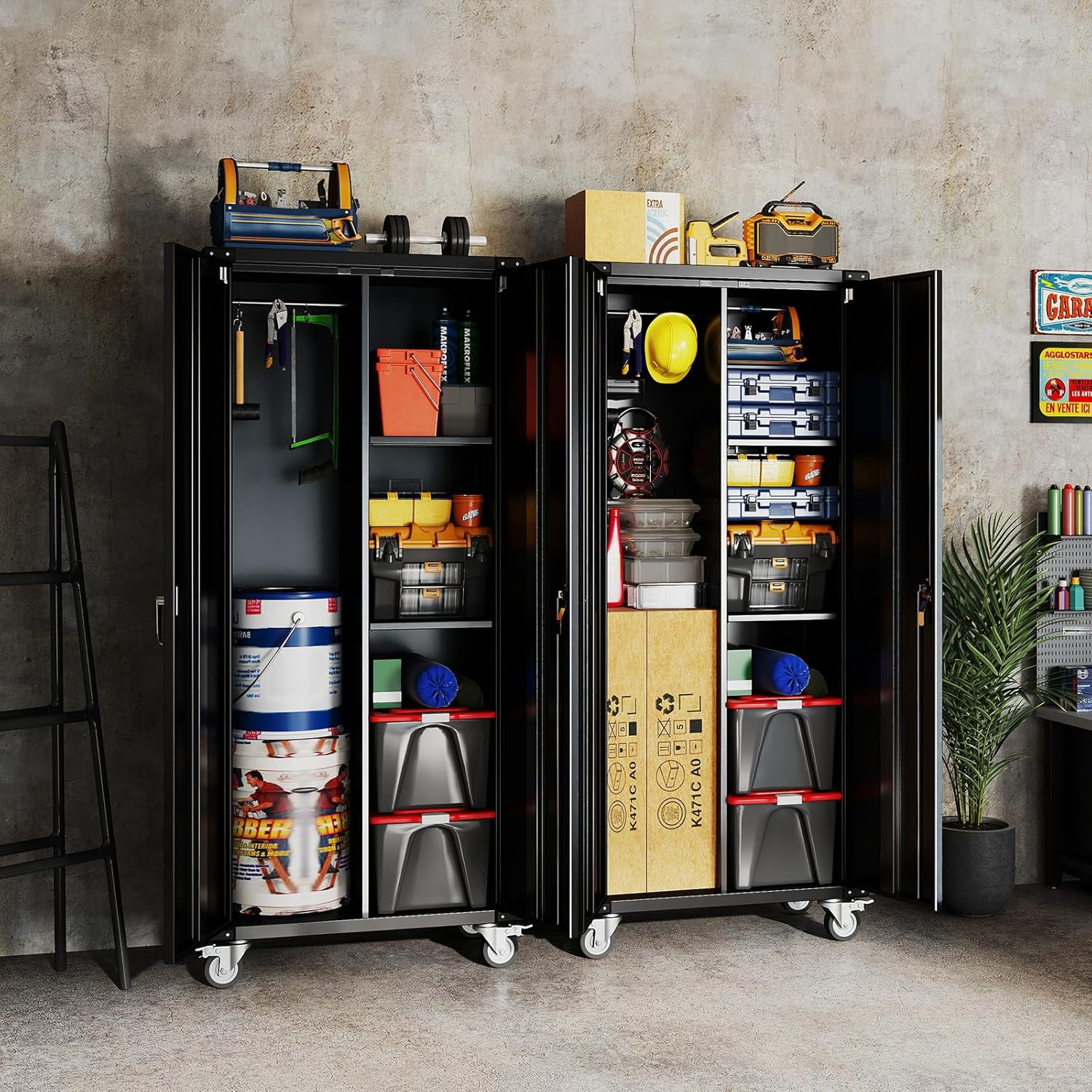 DUMOS 72 Metal Garage Storage Cabinet with Wheels, Tall Rolling Steel Tool Cabinet with Adjustable Shelves and Locking Doors, Lockable File Cabinet for Garage, Home, Office, Warehouse, Black