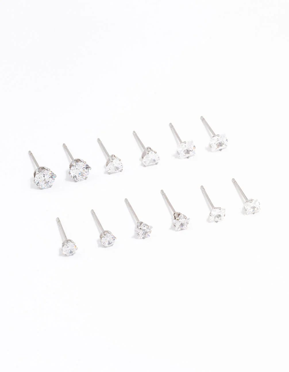 Waterproof Stainless Steel Cubic Zirconia Stud Earrings 6-Pack